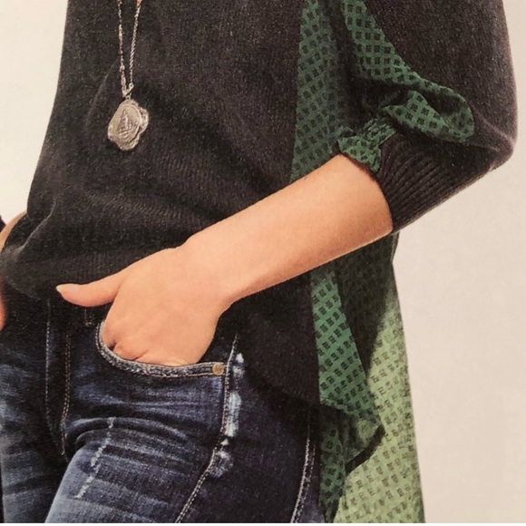 Cabi Get Together Sweater Small Chiffon Back Black and Green 100% Cotton - Picture 3 of 16